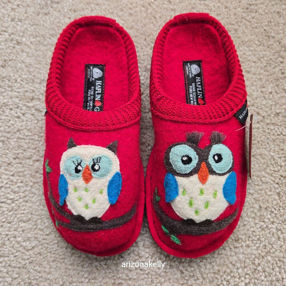 NIB Haflinger Wool Slippers Mr. & Mrs Owl Olivia Slippers 36 PRICE FIRM Bird